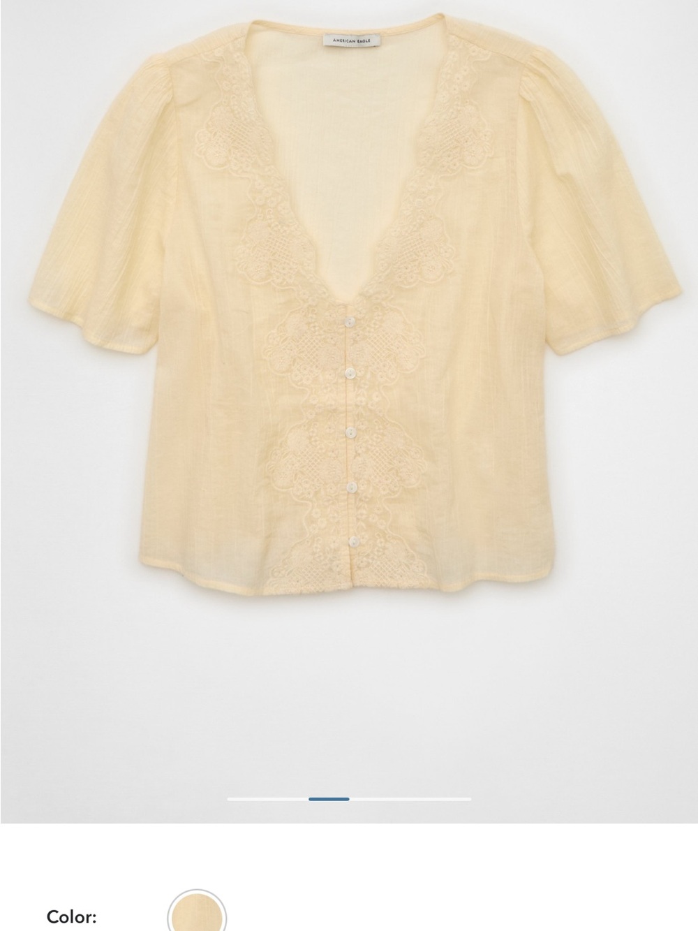 American Eagle Outfitters Cream Lace-Trim Button Front Blouse